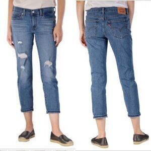 Levi's Women's Boyfriend Distressed Cuffed Jeans Hawaii Blue Medium Wash 30